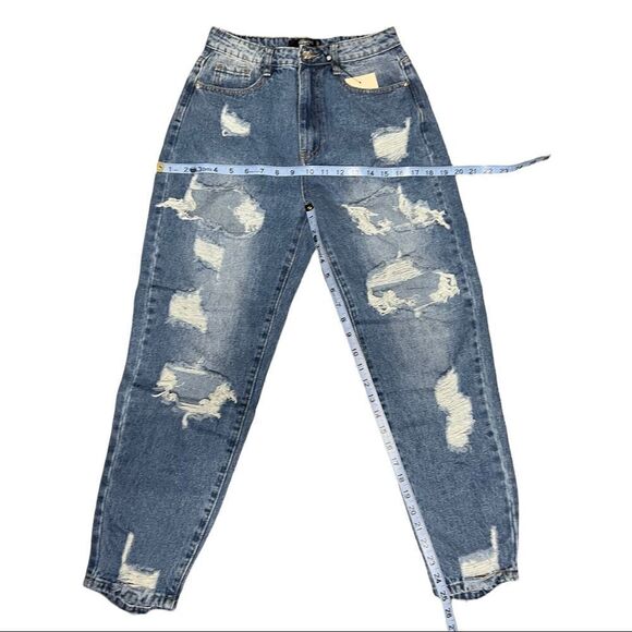Missguided Petite Blue Riot Ripped Mom Jeans - Picture 5 of 9